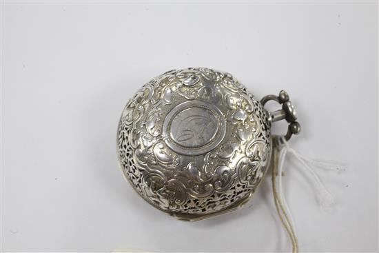 An early 18th century silver pair cased repeating verge pocket watch by David Lestourgeon, London,